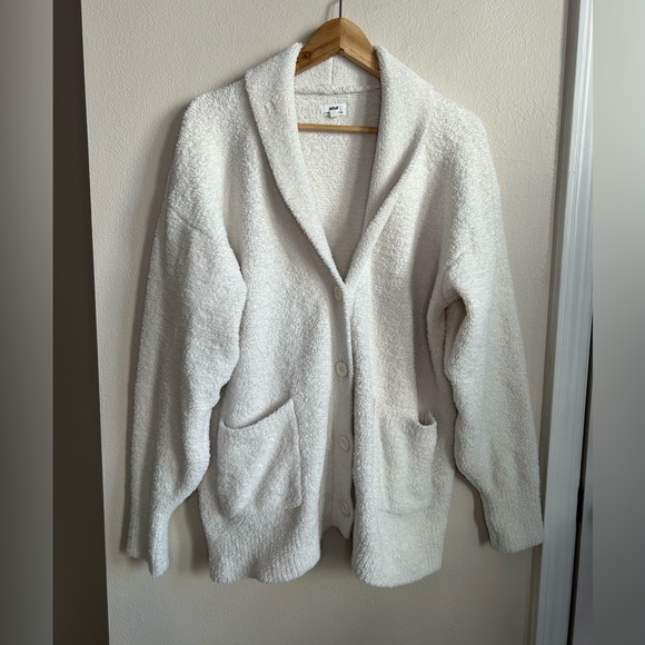 aerie Sweaters - Aerie White Plush Sherpa Soft Cozy Fuzzy Button Front Cardigan Size M Medium